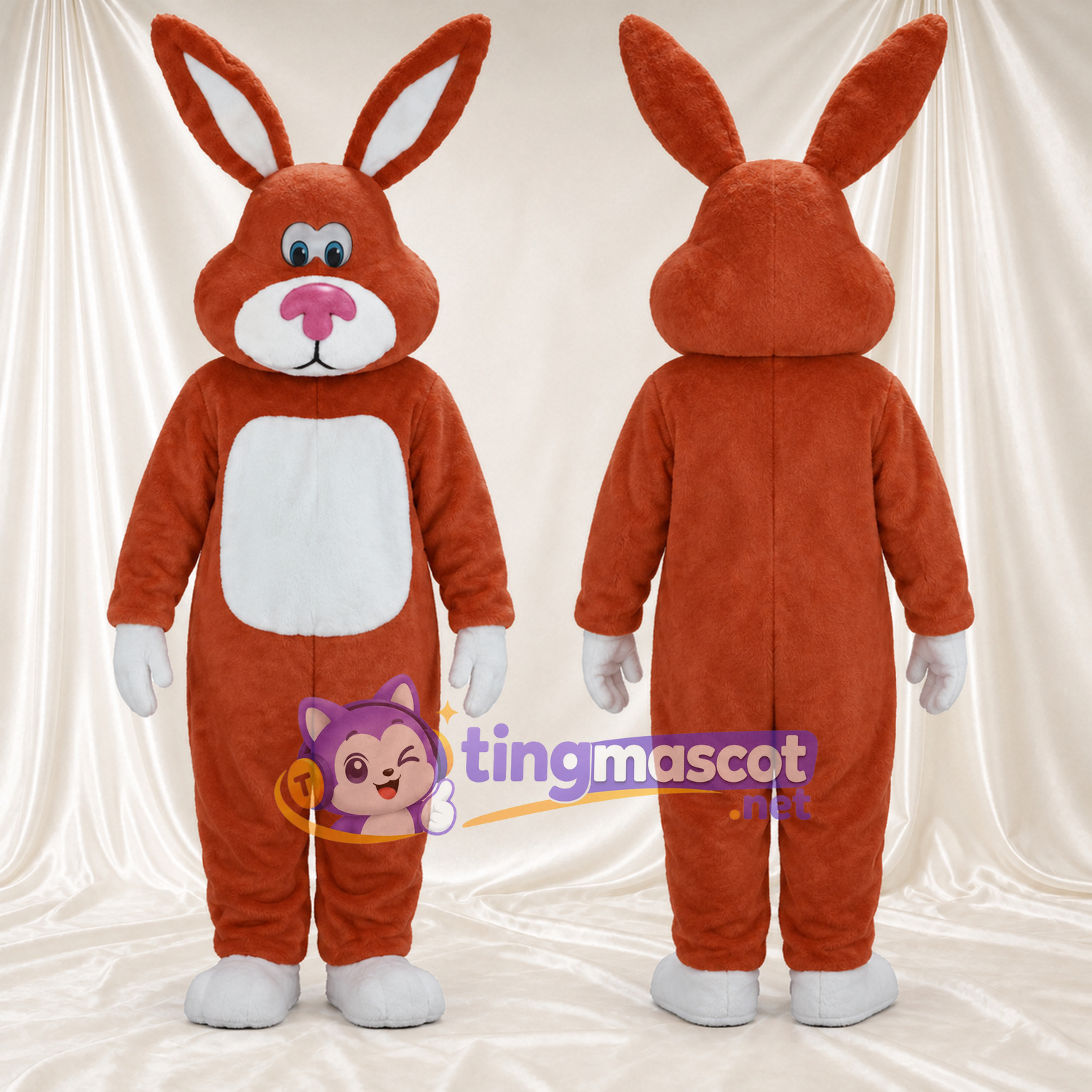 Costume de mascotte Lapin – orange – Ventre (blanc); Longues oreilles Costume de mascotte Lapin – orange – Ventre (blanc); Longues oreilles