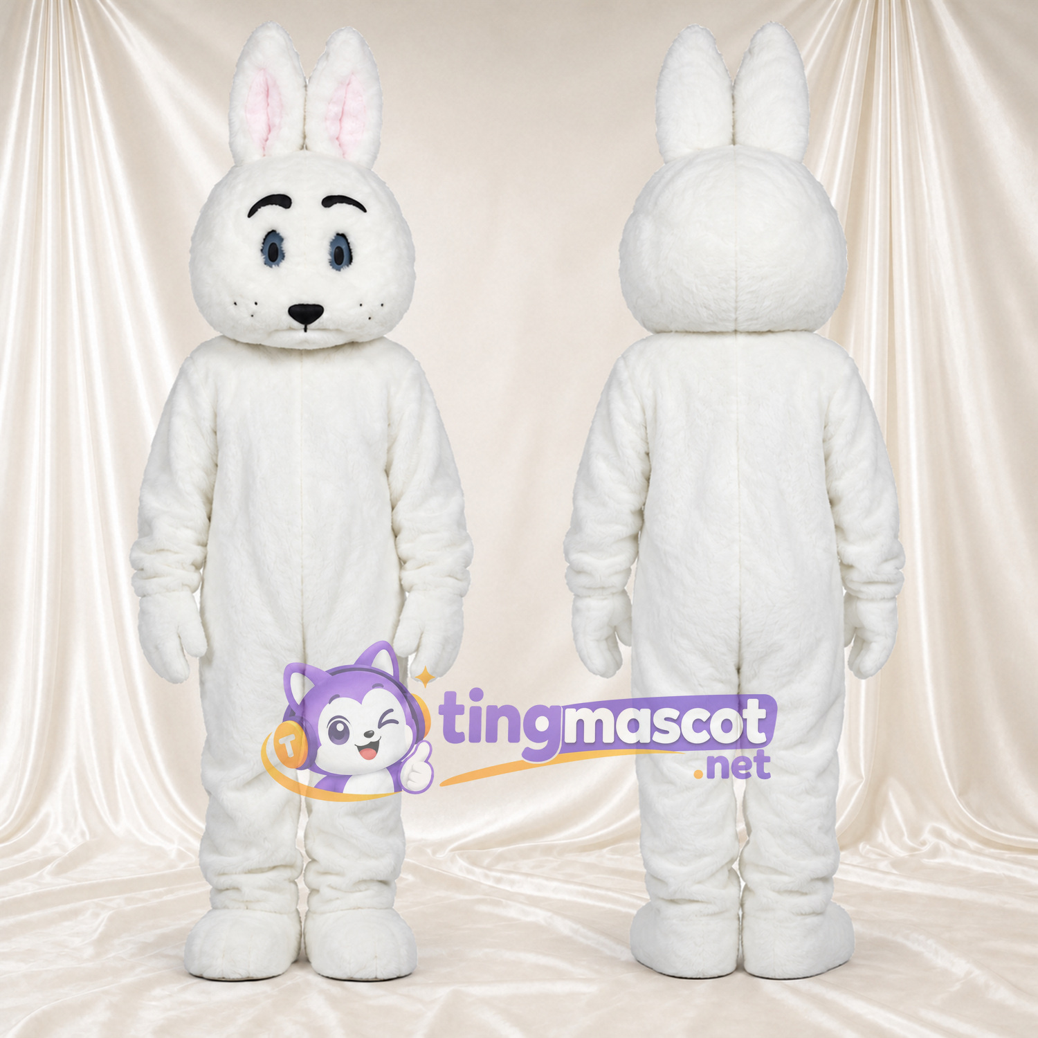 Maskottchenkostüm Hase – weiß – Nase (schwarz); Schräge Augenbrauen Maskottchenkostüm Hase – weiß – Nase (schwarz); Schräge Augenbrauen