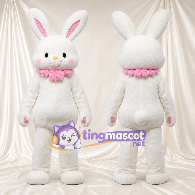Costume de mascotte Lapin – blanc – Col à volants (rose)