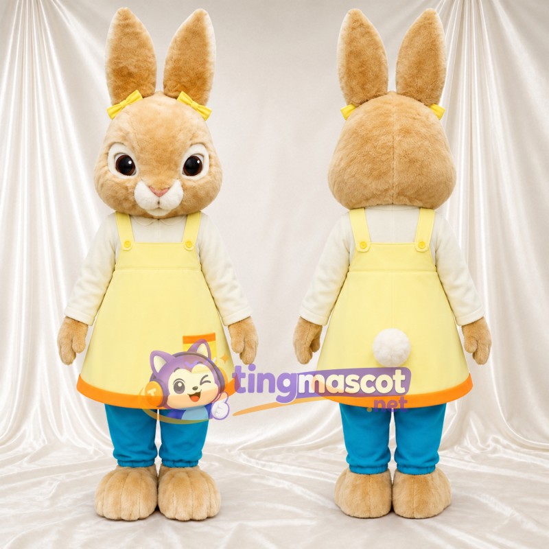 Costume de mascotte Lapin – brun clair – Tablier (jaune)