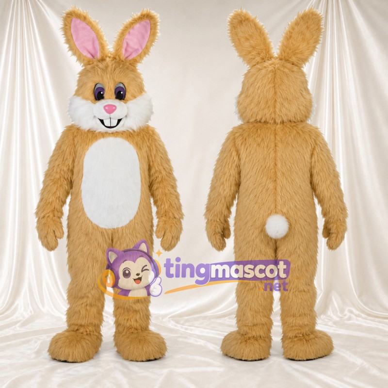 Costume de mascotte Lapin – brun clair – Ventre (blanc); Intérieur des oreilles (rose)