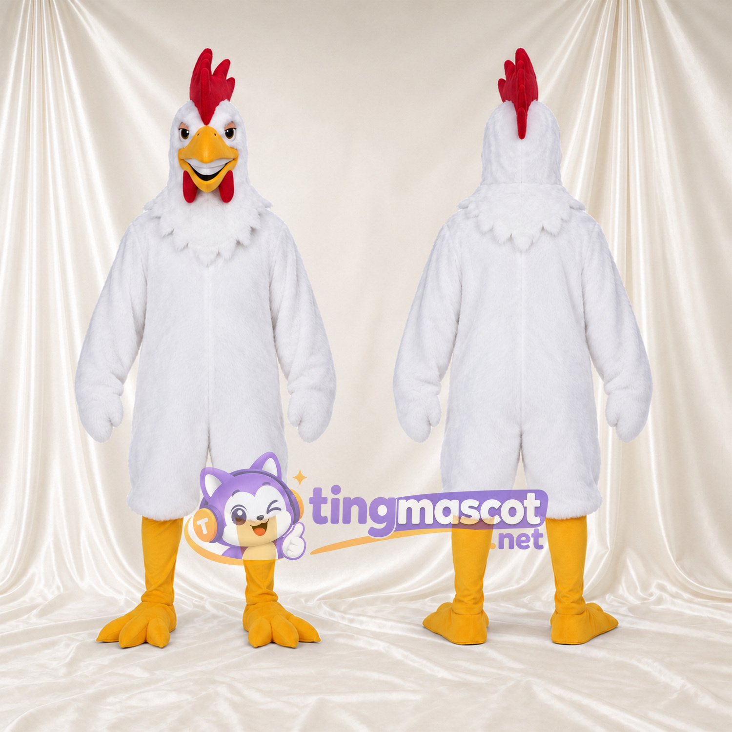 Maskottchenkostüm Huhn – weiß – Beine (gelb) Maskottchenkostüm Huhn – weiß – Beine (gelb)