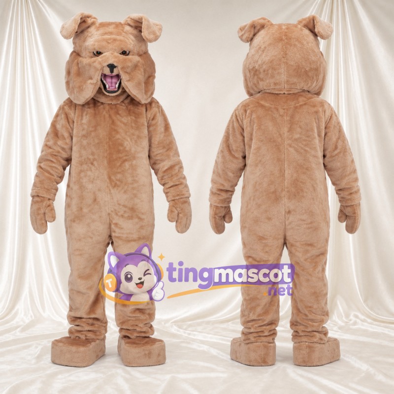 Costume de mascotte Bouledogue – brun clair – Visage; Langue (rose)