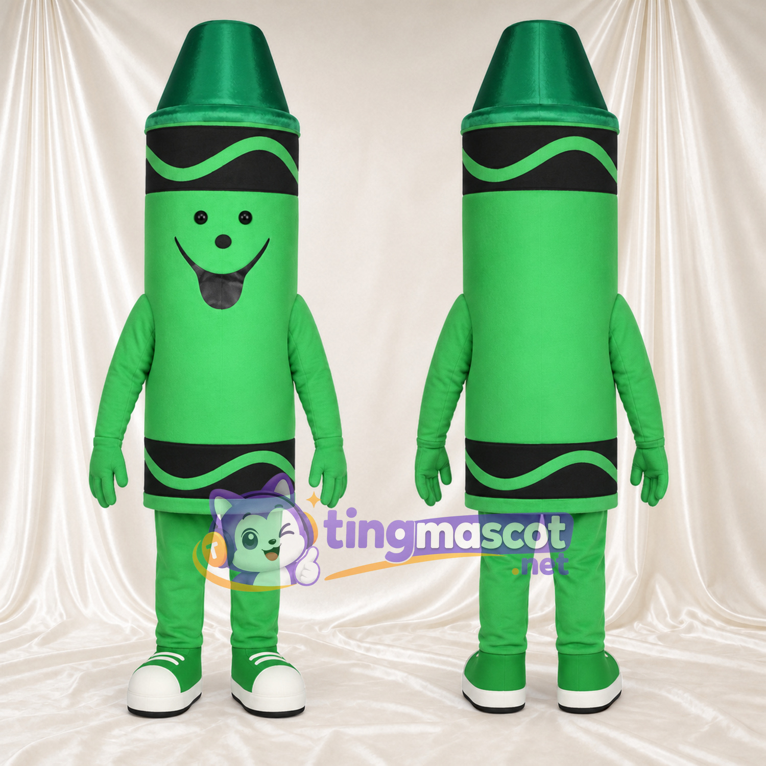 Costume de mascotte Crayon de cire – vert – Pieds (blanc); Tête Costume de mascotte Crayon de cire – vert – Pieds (blanc); Tête