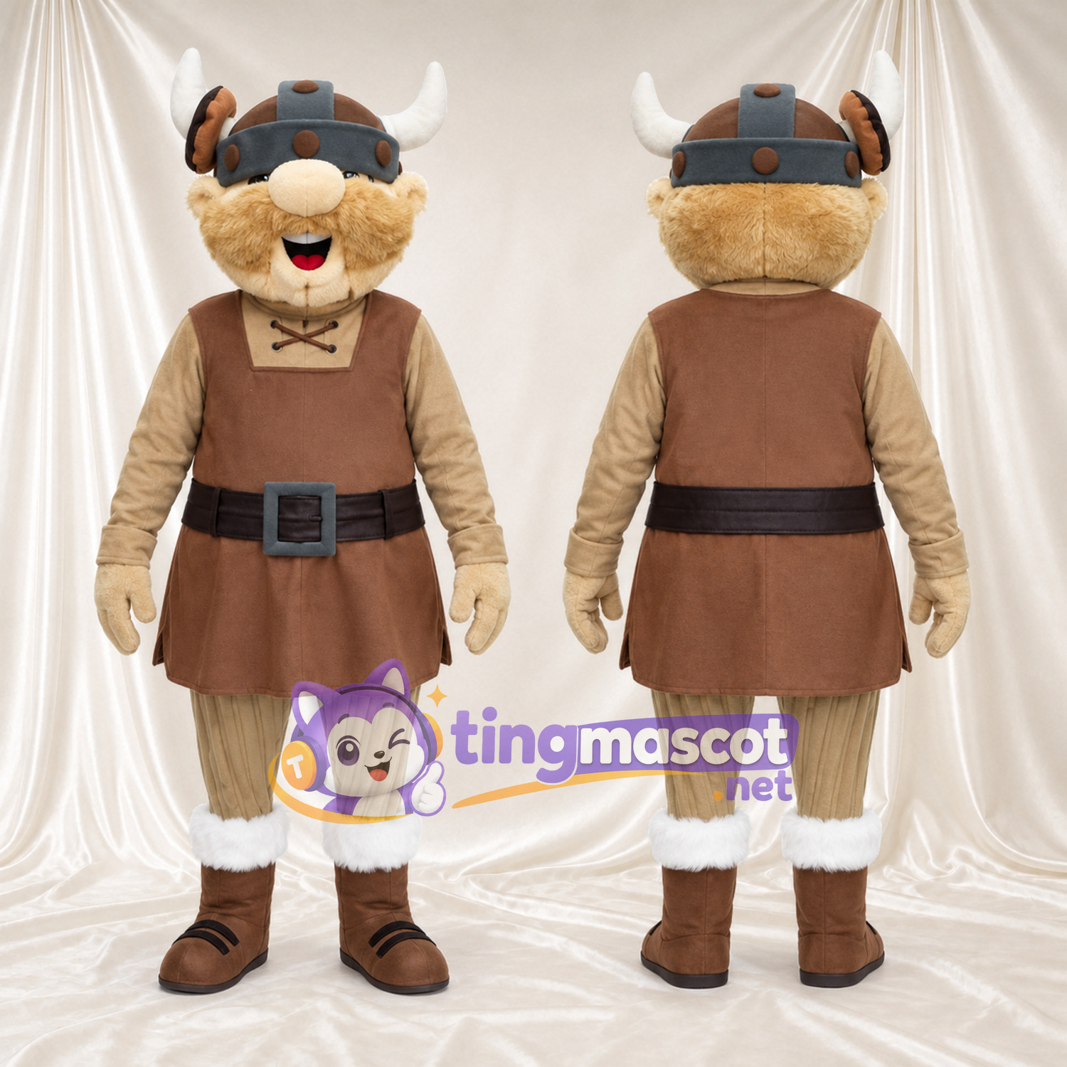 Costume de mascotte Chien viking – brun clair – Casque Costume de mascotte Chien viking – brun clair – Casque