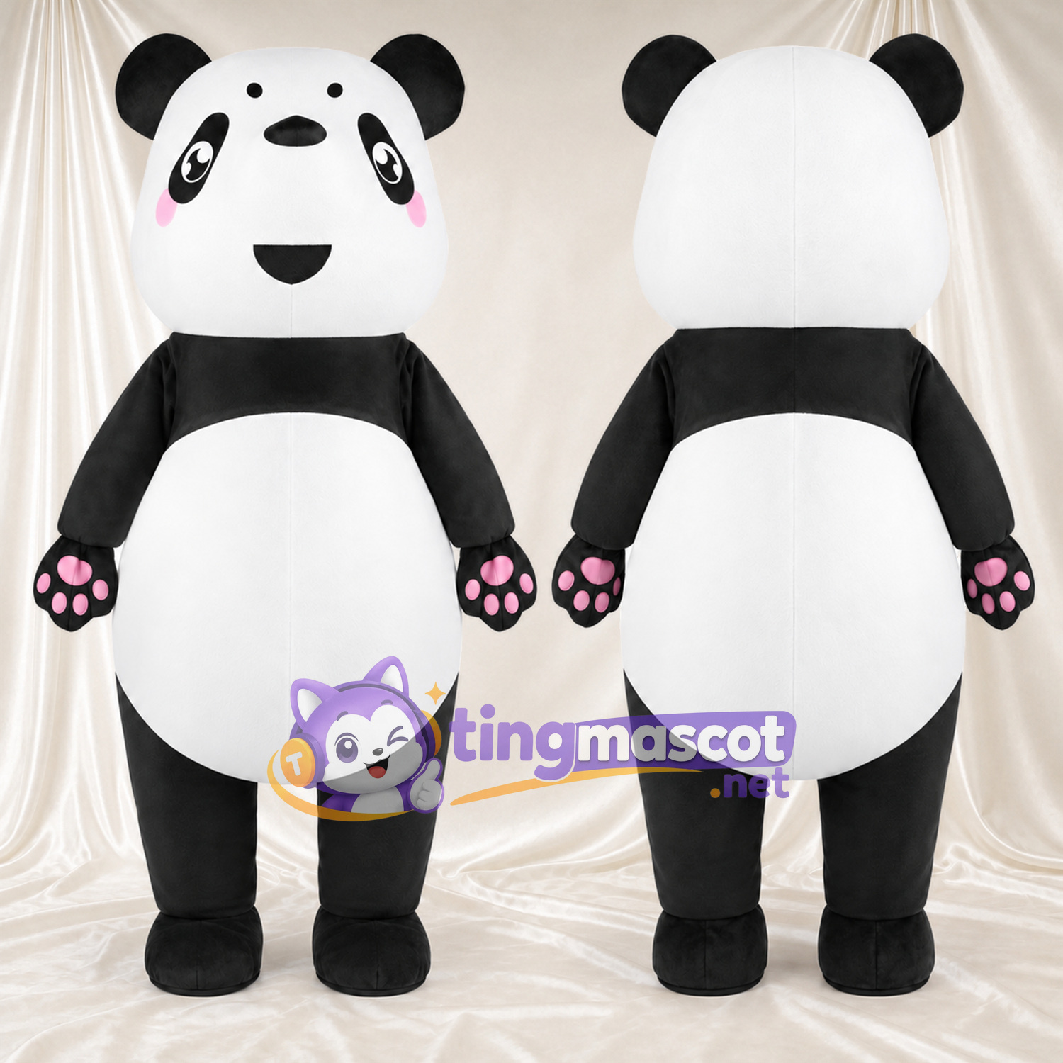 Black and White Panda Mascot Costume - Pink Cheeks and Pink Paw Pads Black and White Panda Mascot Costume - Pink Cheeks and Pink Paw Pads
