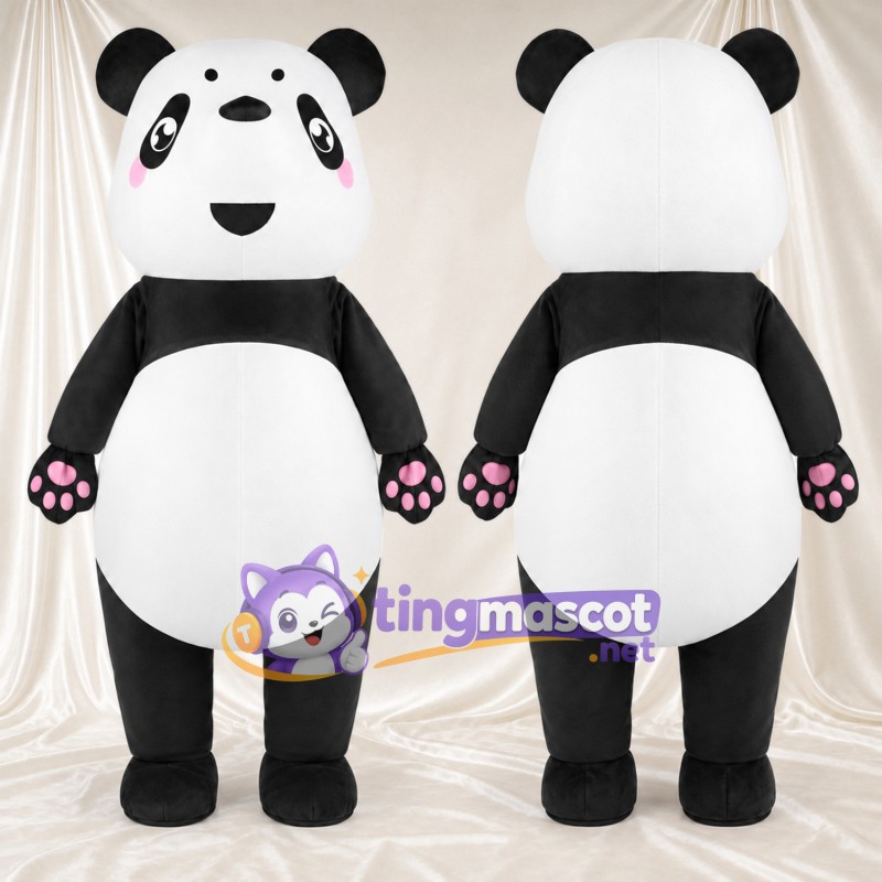 Black and White Panda Mascot Costume - Pink Cheeks and Pink Paw Pads