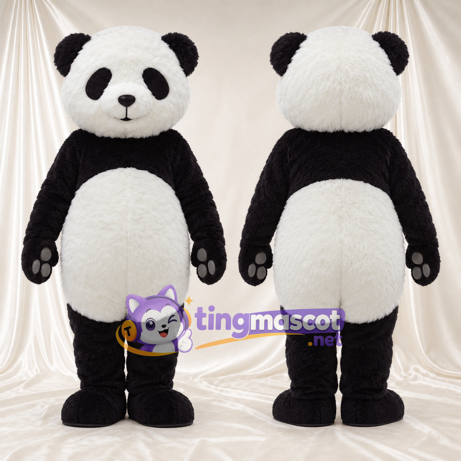 Maskottchenkostüm Panda – schwarz / weiß – Augenflecken; Pfotenballen (grau) Maskottchenkostüm Panda – schwarz / weiß – Augenflecken; Pfotenballen (grau)