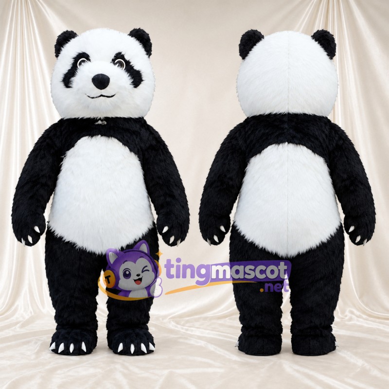 Black and White Panda Mascot Costume - Smiling Face and White Claws