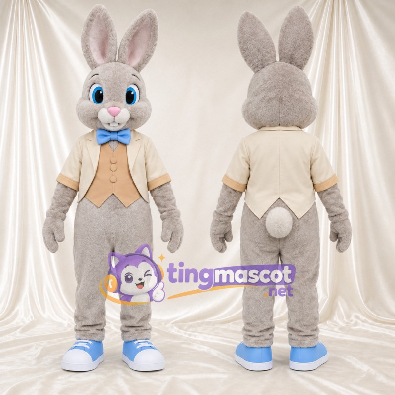Costume de mascotte Lapin – gris – Gilet (brun clair)