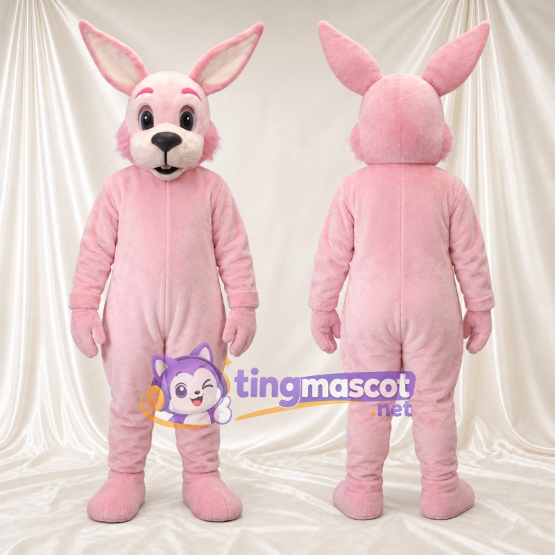 Maskottchenkostüm Hase – rosa – Lange Ohren; Schnauze (weiß)