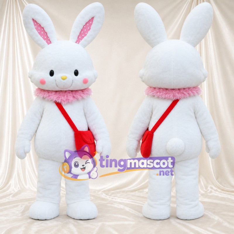Maskottchenkostüm Hase – weiß – Umhängetasche (rot)