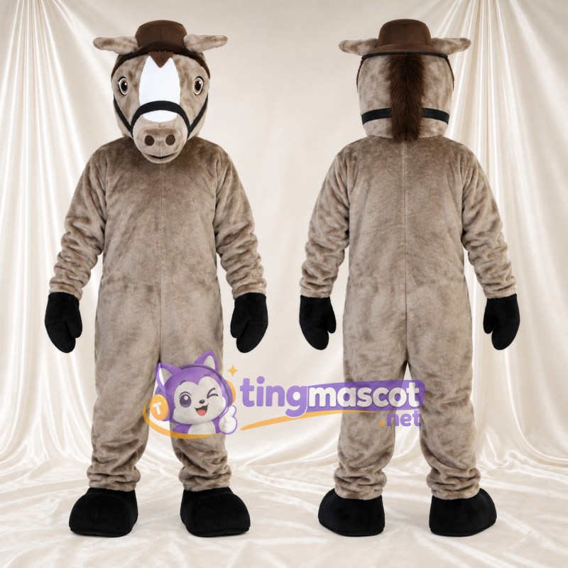 Costume de mascotte Cheval – gris – Chapeau (marron)
