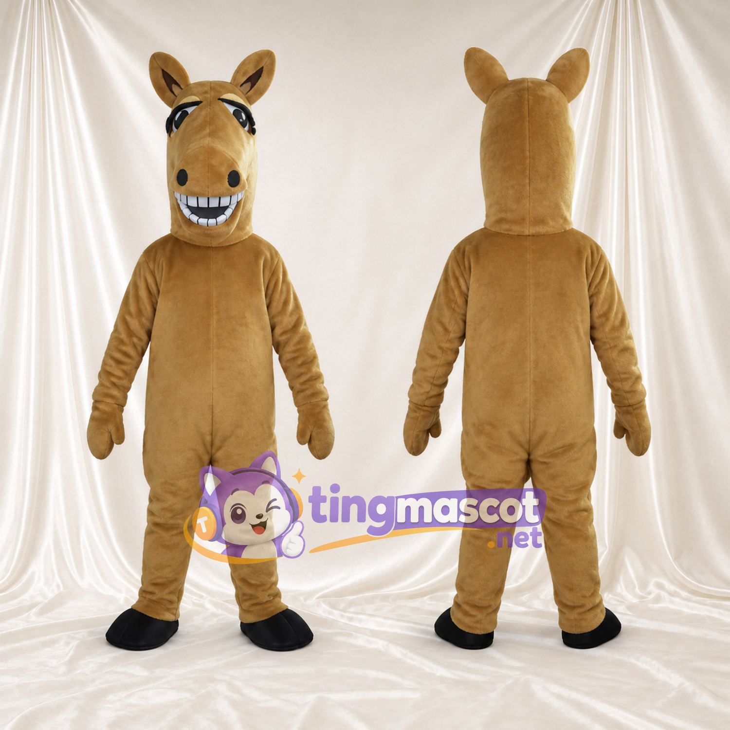 Brown Horse Mascot Costume - Black Hooves and Toothy Grin Brown Horse Mascot Costume - Black Hooves and Toothy Grin