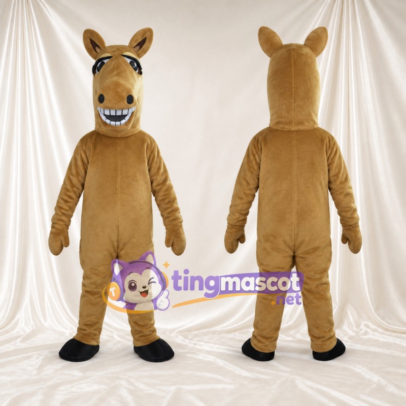 Brown Horse Mascot Costume - Black Hooves and Toothy Grin