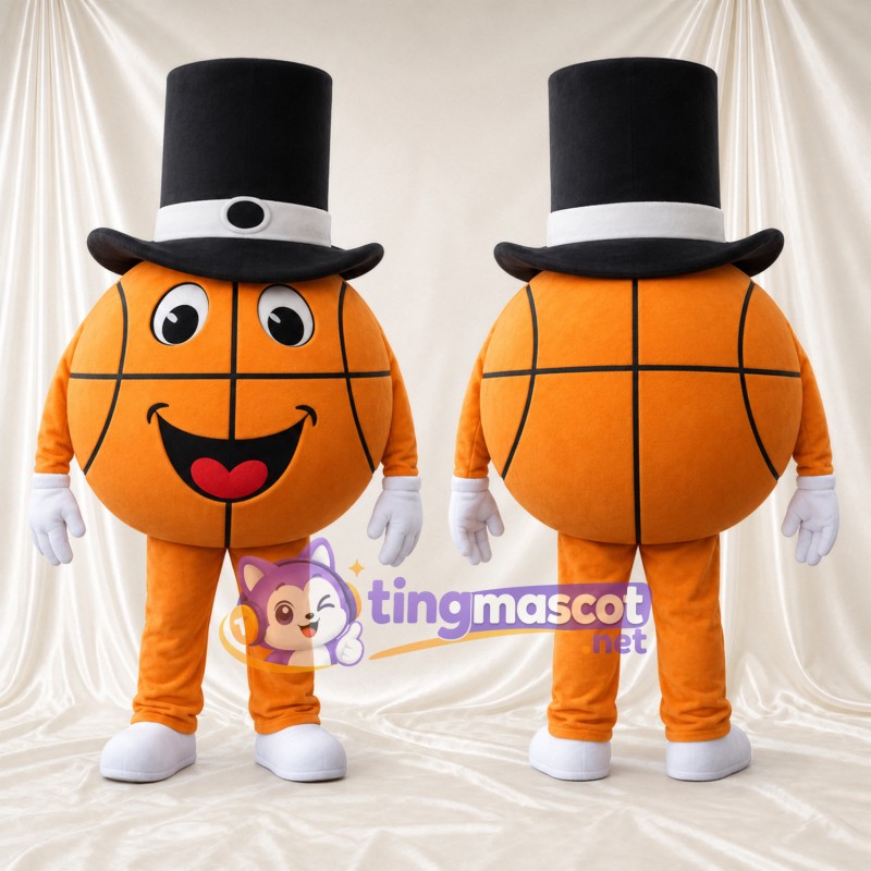Costume de mascotte Ballon de basket – orange – Haut-de-forme (noir)