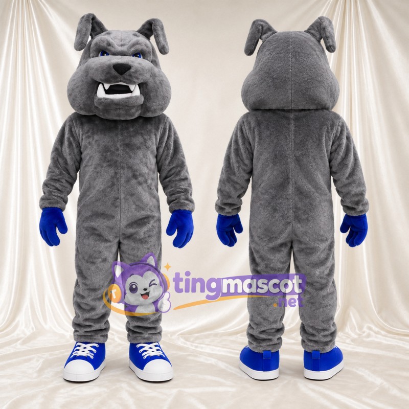 Costume de mascotte Bouledogue – gris – Gants (bleu)