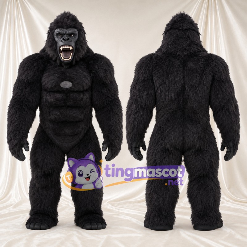 Black Gorilla Mascot Costume - Black Muscle Chest and Pointed Fangs