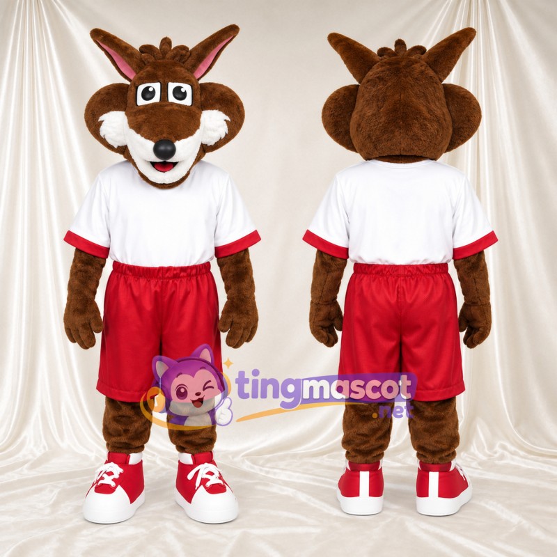 Costume de mascotte Coyote – marron – Chemise (blanc); Short (rouge)