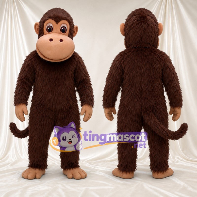 Maskottchenkostüm Affe – braun – Ringelschwanz; Schnauze (hellbraun)