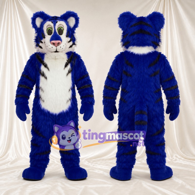 Blue Tiger Mascot Costume - White Belly
