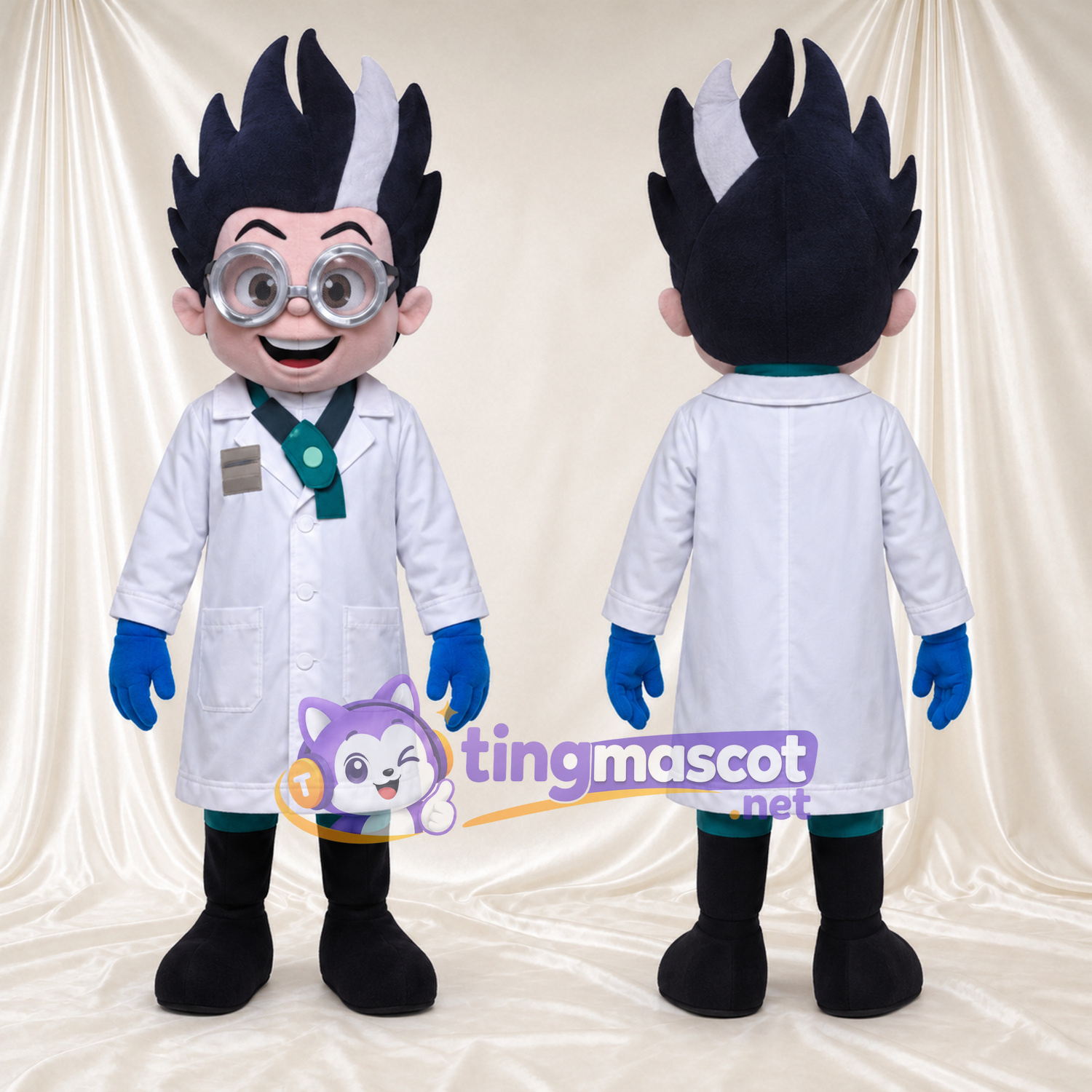 Costume de mascotte Scientifique – blanc – Blouse de laboratoire (blanc); Lunettes Costume de mascotte Scientifique – blanc – Blouse de laboratoire (blanc); Lunettes