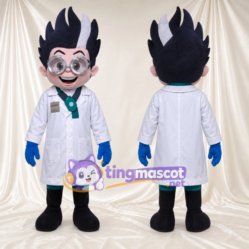 Costume de mascotte Scientifique – blanc – Blouse de laboratoire (blanc); Lunettes