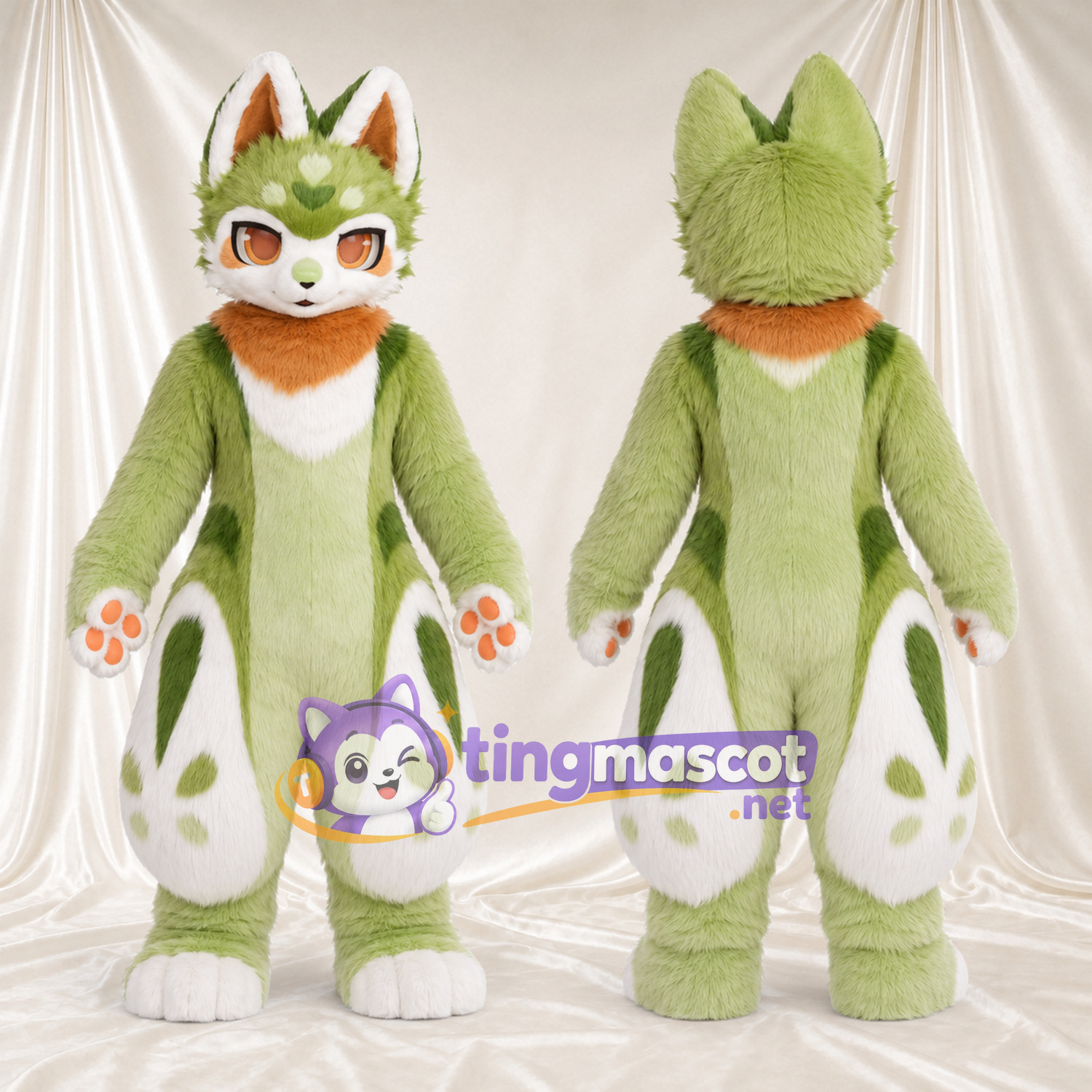 Maskottchenkostüm Fuchs – grün / weiß Maskottchenkostüm Fuchs – grün / weiß