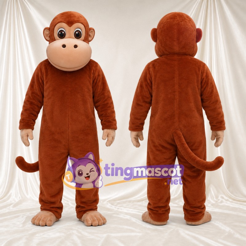 Maskottchenkostüm Affe – braun – Ringelschwanz; Schnauze (hellbraun)