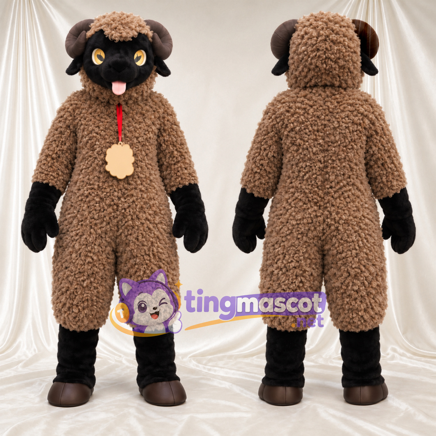 Brown Sheep Mascot Costume - Black Face Brown Sheep Mascot Costume - Black Face