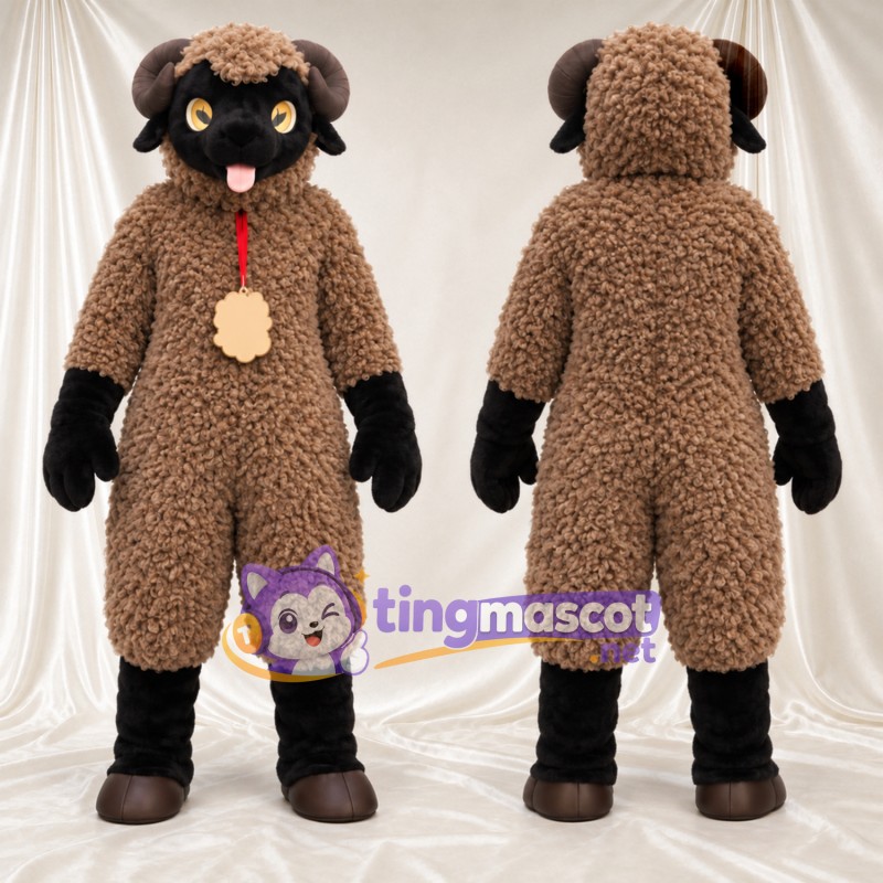 Brown Sheep Mascot Costume - Black Face