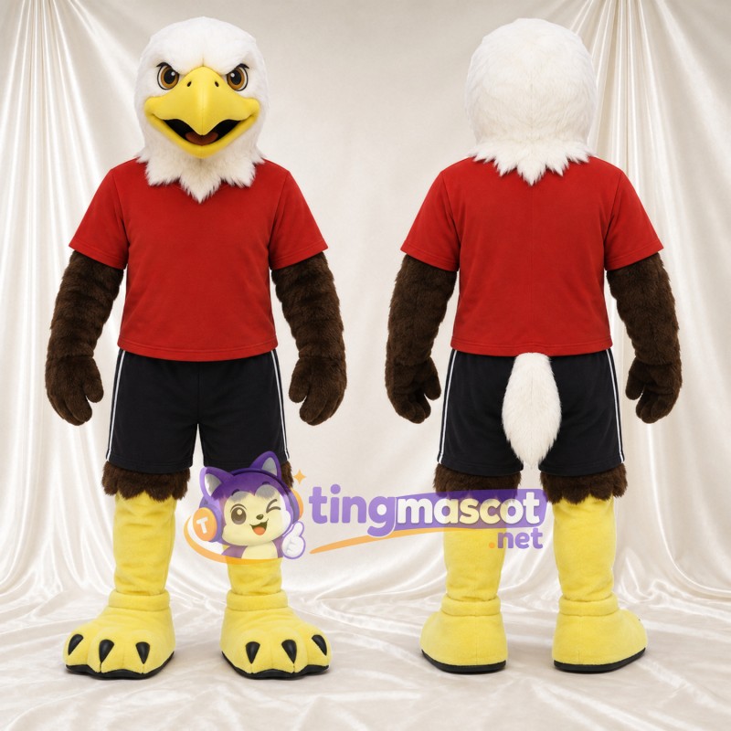 Costume de mascotte Aigle – marron – Chemise (rouge); Short (noir)