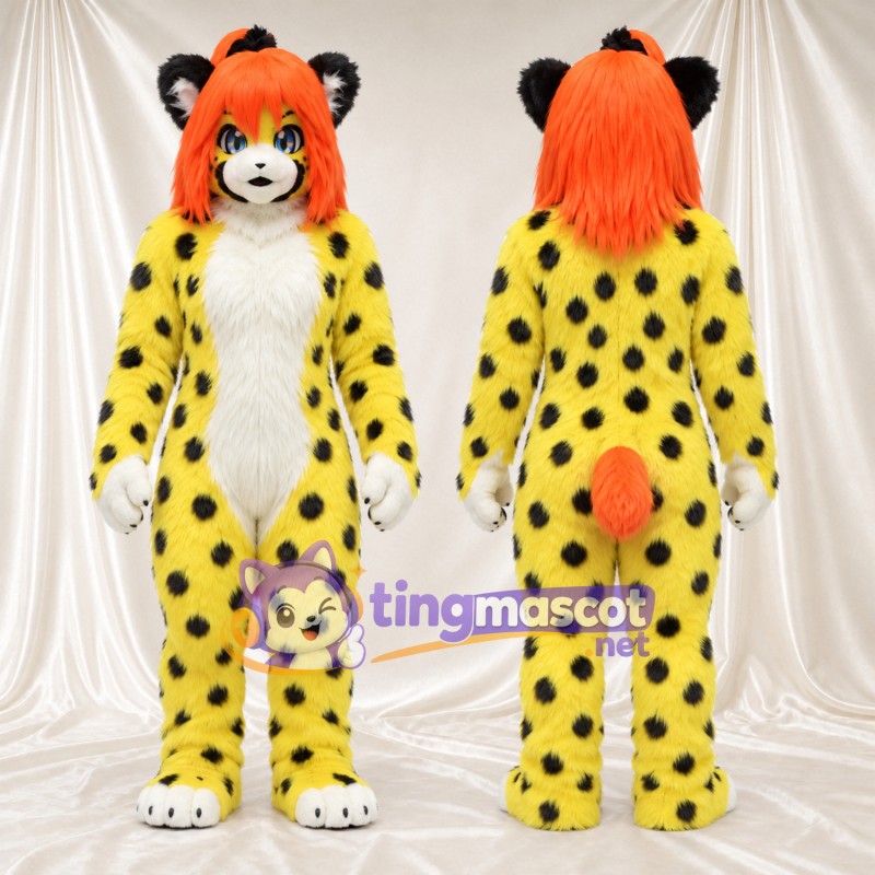 Costume de mascotte Chat tacheté – jaune – Cheveux (orange)