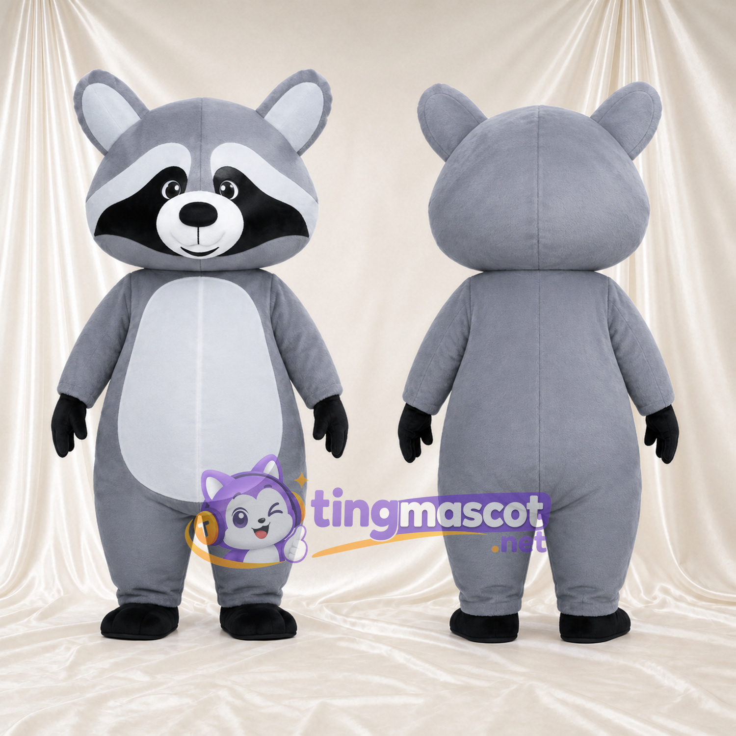 Costume de mascotte Raton laveur – gris – Masque autour des yeux (noir) Costume de mascotte Raton laveur – gris – Masque autour des yeux (noir)