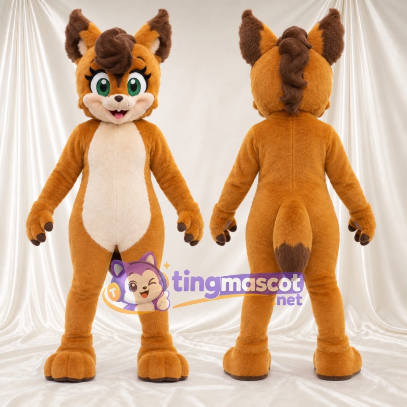 Maskottchenkostüm Eichhörnchen – braun – Bauch (creme); Augen (grün)