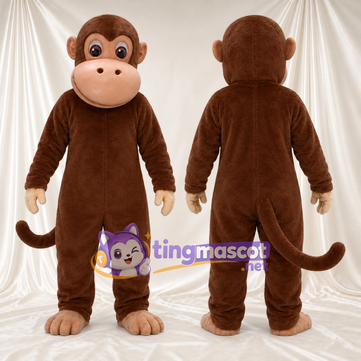 Maskottchenkostüm Affe – braun – Ringelschwanz; Schnauze (hellbraun) Maskottchenkostüm Affe – braun – Ringelschwanz; Schnauze (hellbraun)