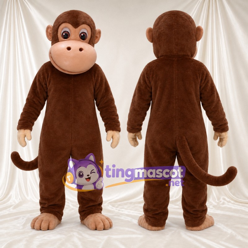 Maskottchenkostüm Affe – braun – Ringelschwanz; Schnauze (hellbraun)