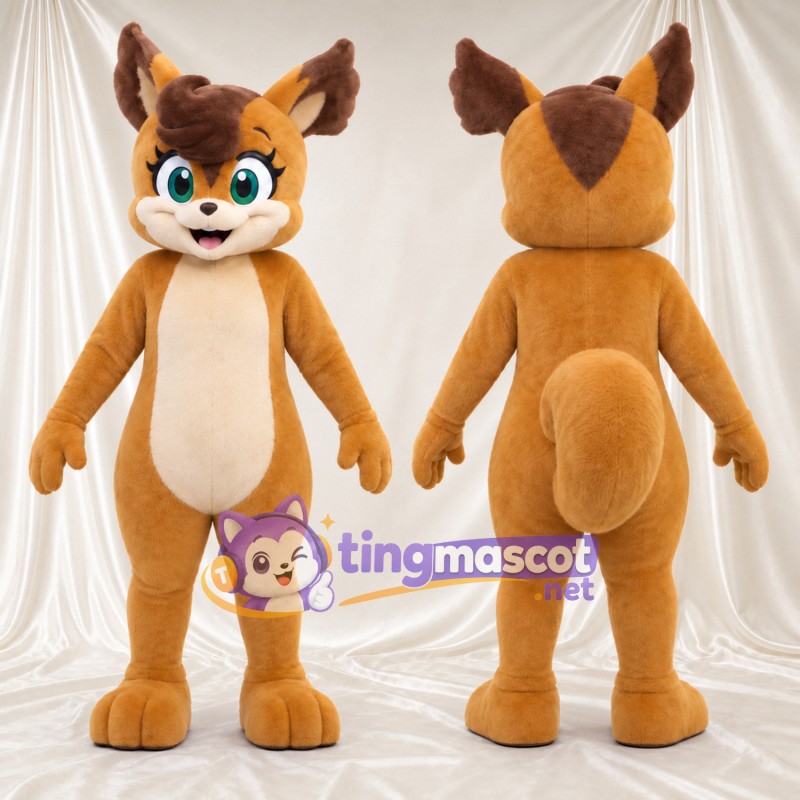 Maskottchenkostüm Eichhörnchen – braun – Bauch (creme); Augen (blau)
