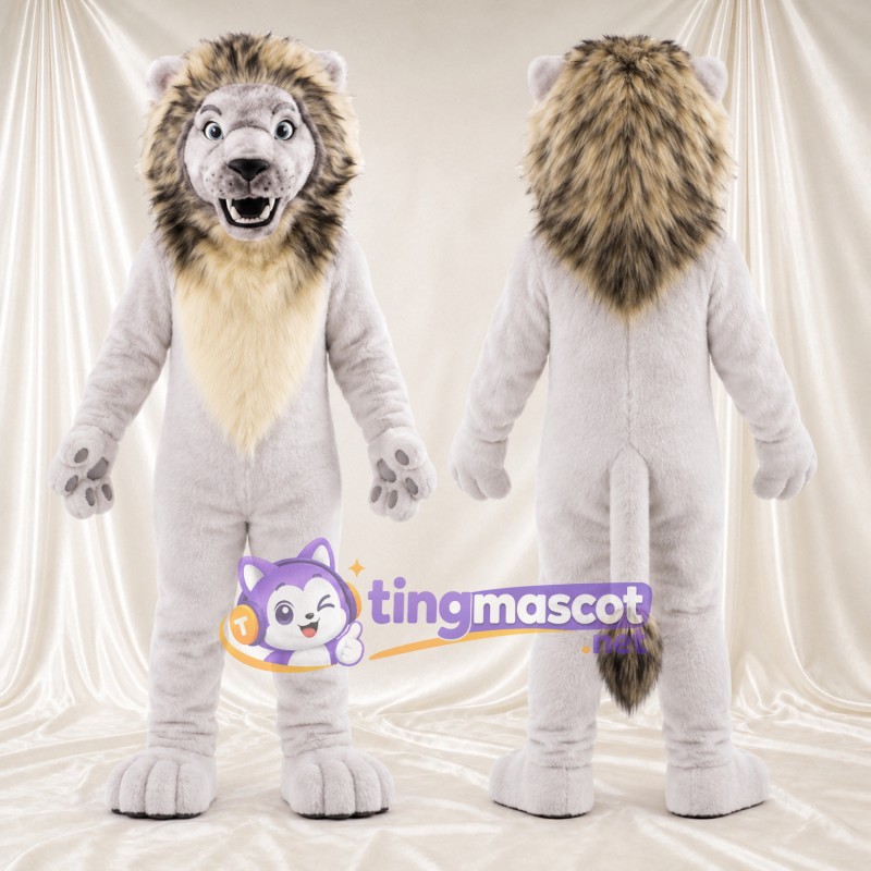 Costume de mascotte Lion – blanc – Crinière (gris)