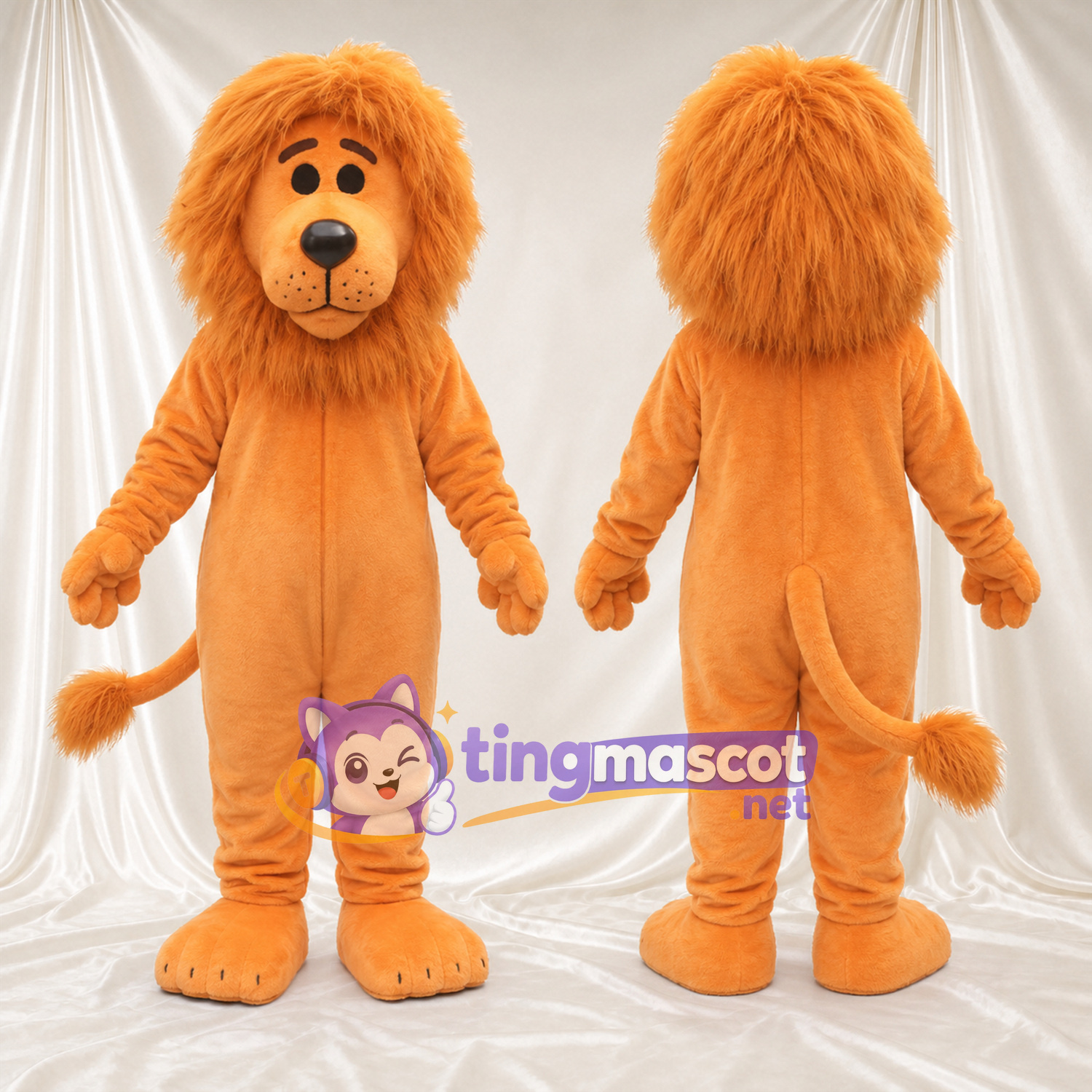 Costume de mascotte Lion – orange – Crinière (orange); Longue queue Costume de mascotte Lion – orange – Crinière (orange); Longue queue