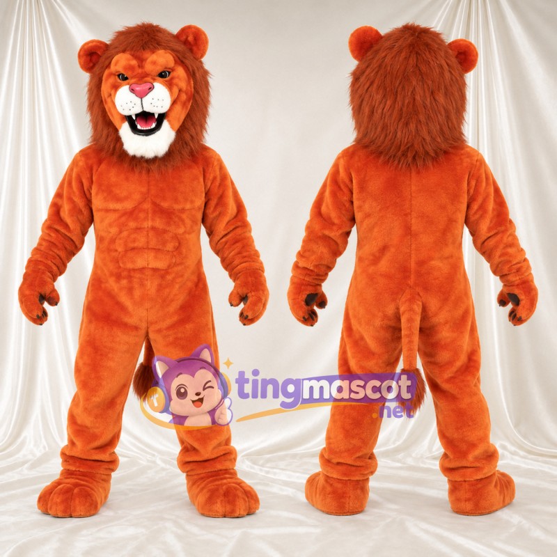 Costume de mascotte Lion – orange – Crinière (marron); Crocs pointus