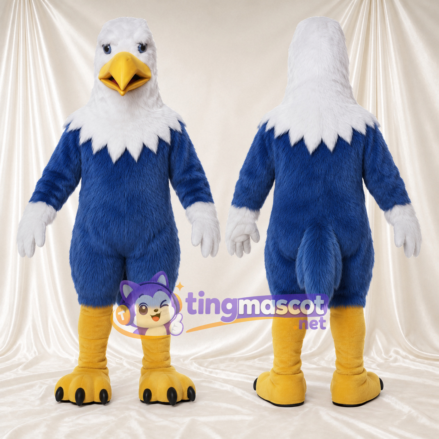 Maskottchenkostüm Adler – blau – Kopf (weiß)
