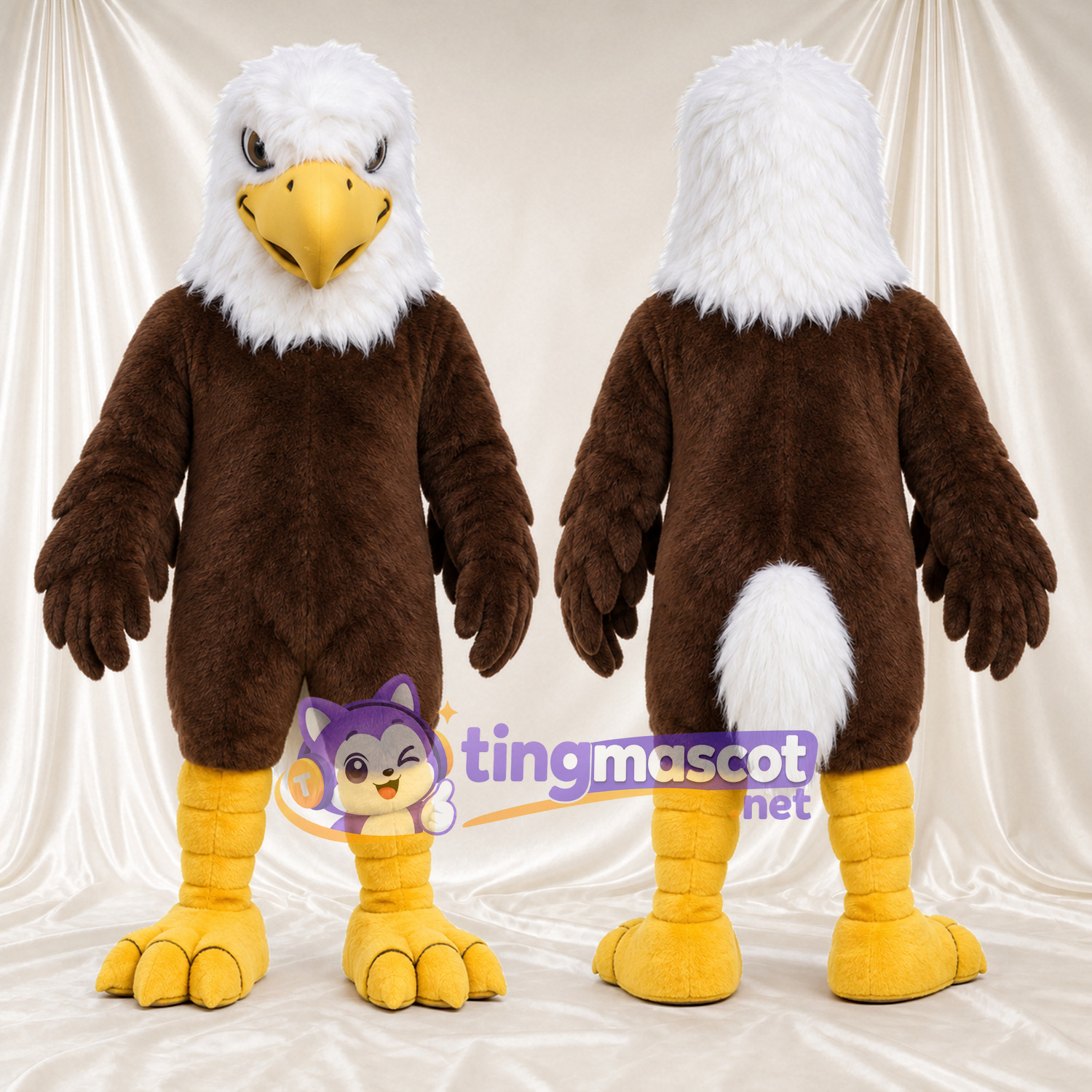 Costume de mascotte Aigle – marron – Queue (blanc); Tête (blanc) Costume de mascotte Aigle – marron – Queue (blanc); Tête (blanc)