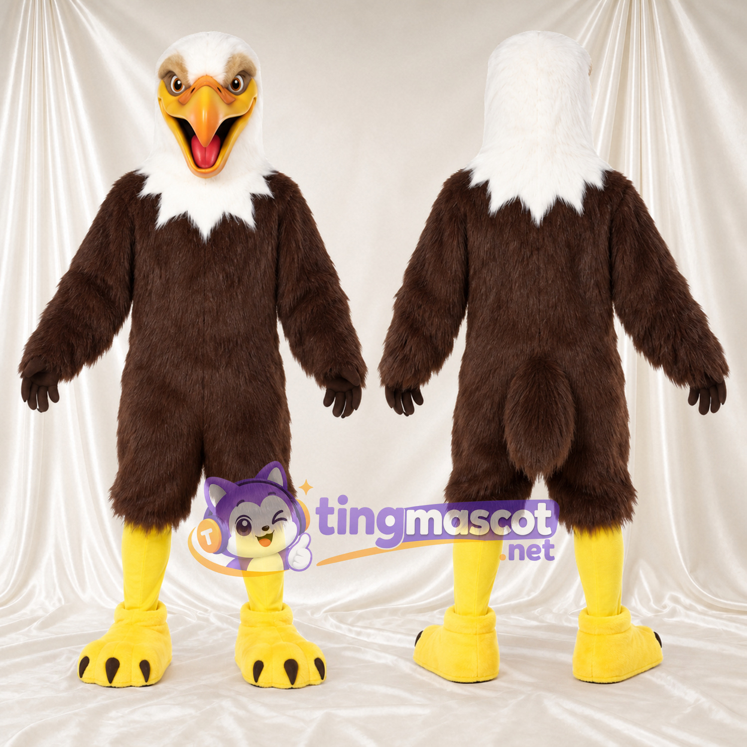 Costume de mascotte Aigle – marron – Bouche ouverte; Tête (blanc) Costume de mascotte Aigle – marron – Bouche ouverte; Tête (blanc)