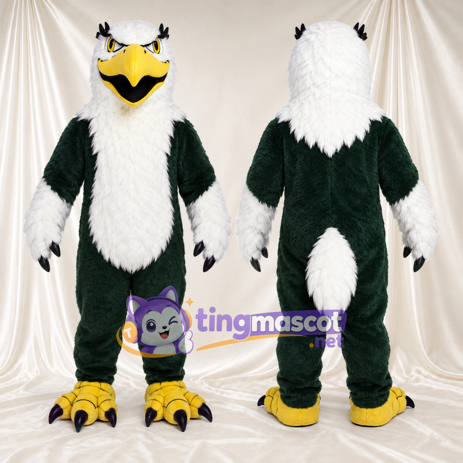 Costume de mascotte Aigle – vert – Tête (blanc); Torse (blanc) Costume de mascotte Aigle – vert – Tête (blanc); Torse (blanc)