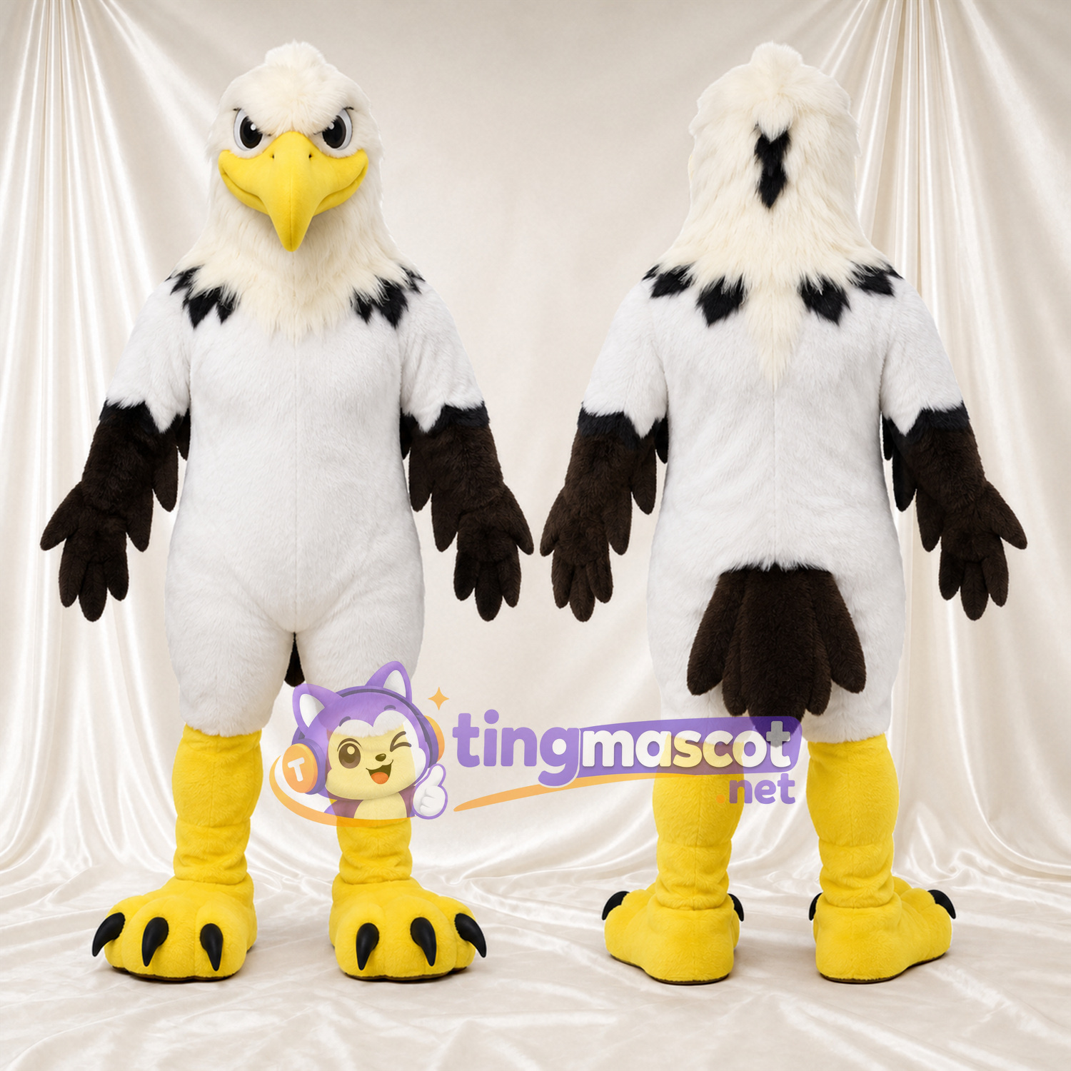 Costume de mascotte Aigle – blanc – Détails sur les ailes (noir) Costume de mascotte Aigle – blanc – Détails sur les ailes (noir)