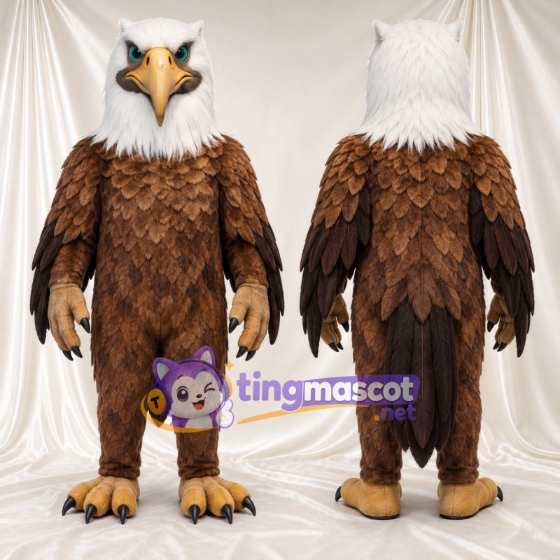 Costume de mascotte Aigle – marron – Griffes (noir); Tête (blanc)