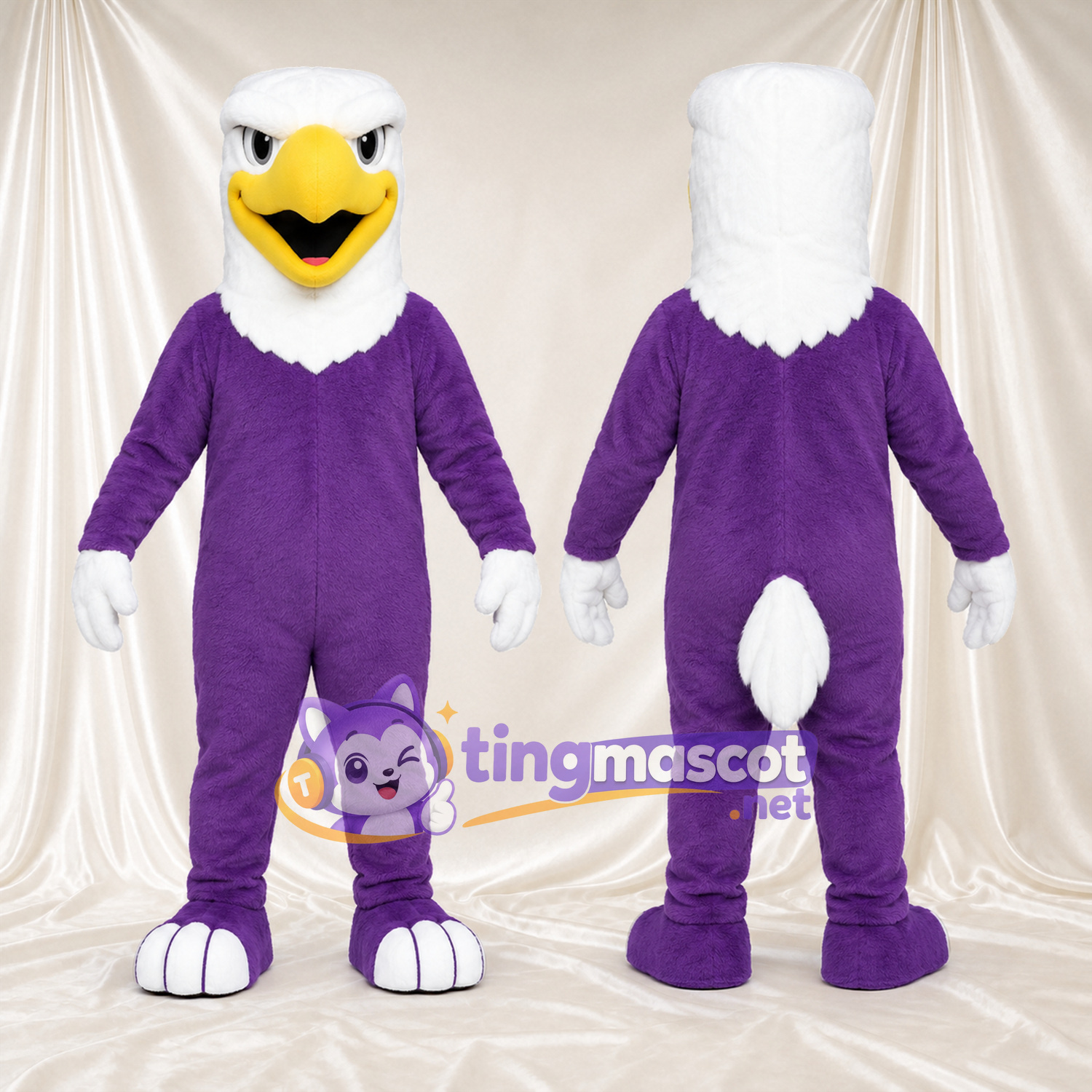 Maskottchenkostüm Adler – violett – Kopf (weiß) Maskottchenkostüm Adler – violett – Kopf (weiß)