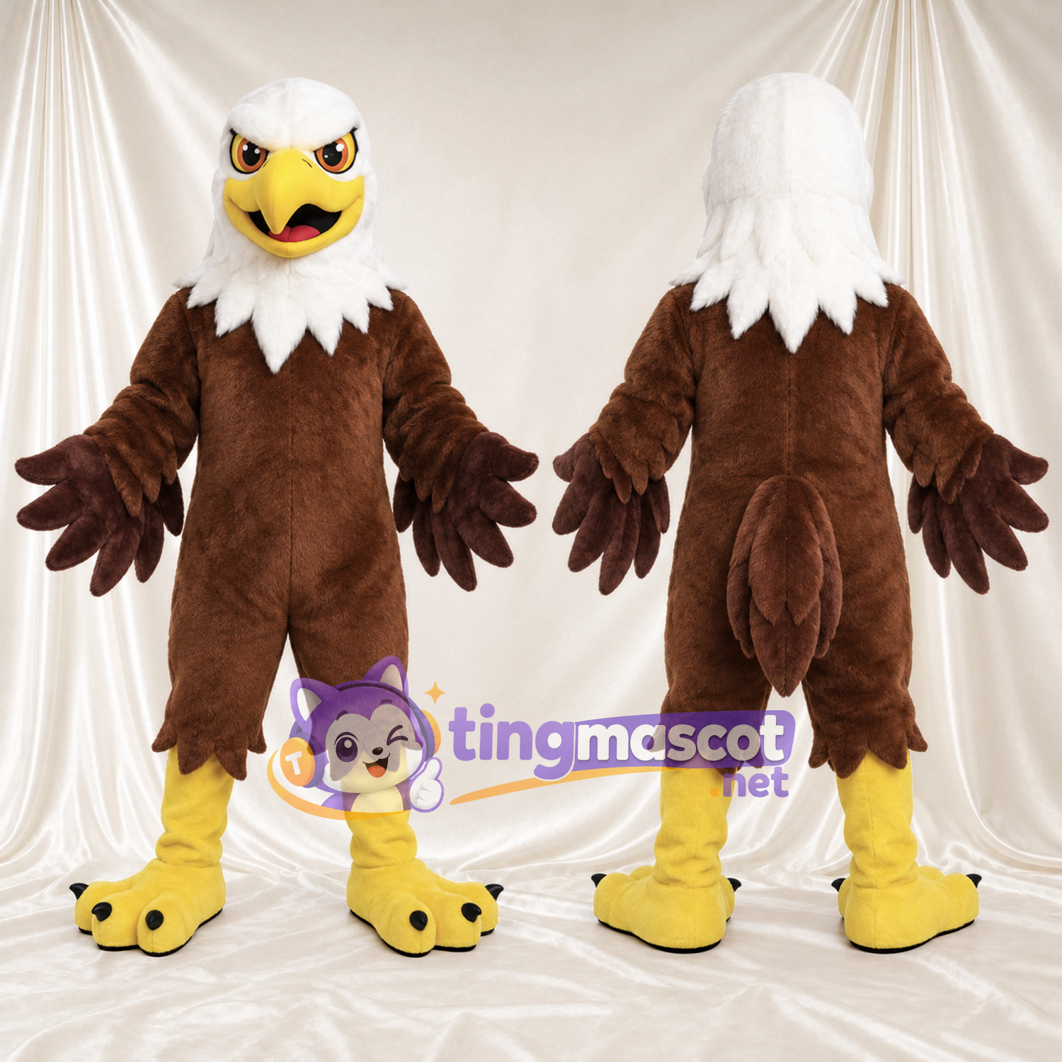 Costume de mascotte Aigle – marron – Bouche ouverte; Tête (blanc) Costume de mascotte Aigle – marron – Bouche ouverte; Tête (blanc)