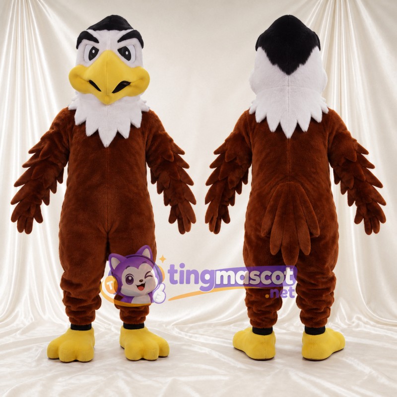 Costume de mascotte Aigle – marron – Couronne (noir); Tête (blanc)